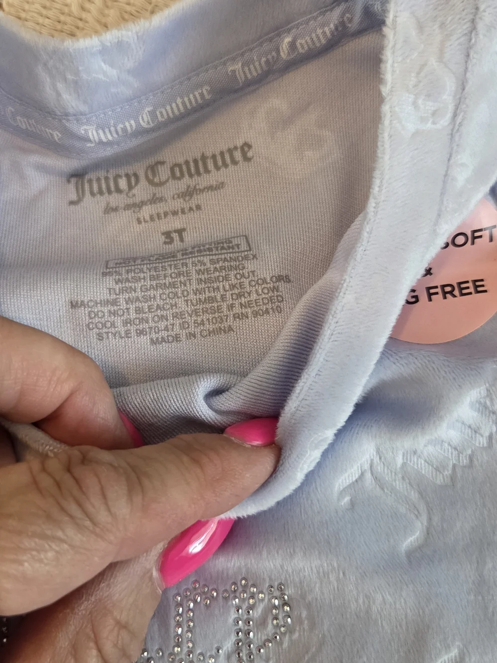 Juicy Couture Light Blue Velour Rhinestone Crown Logo Top